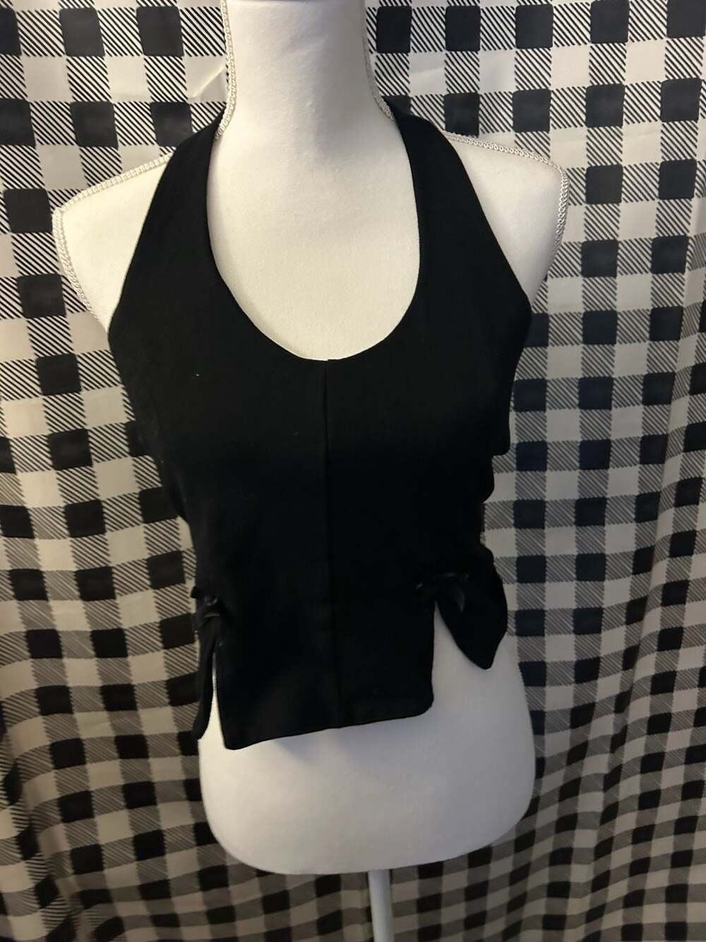 Black Halter Top With Bow Detailing